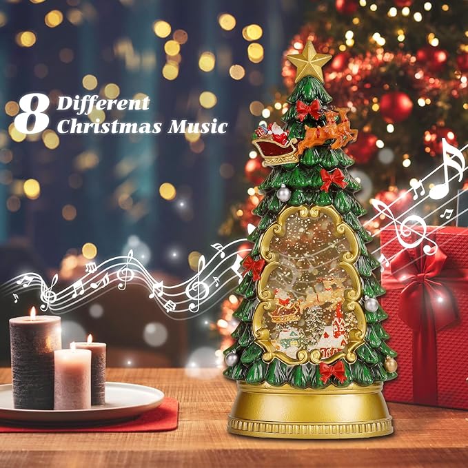 Christmas Snow Globe Lantern,Christmas Decorations Indoor for Home,with 6H Timer Musical Snow Globes,Battery or USB Powered Swirling Glitter Christmas Tree Snow Globes,Gifts,Santa Claus