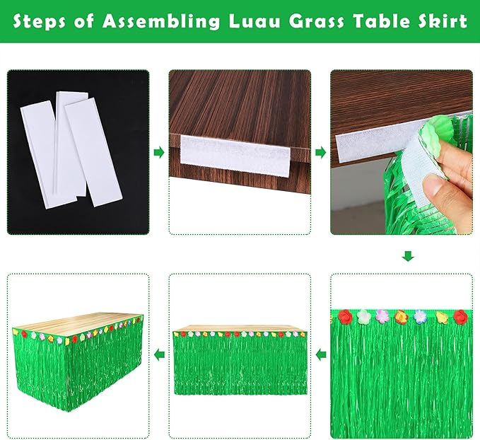Fovths 2 Pack Luau Grass Table Skirt Natural 9 Feet x 29.5 Inch Hawaiian Table Skirt for Tropical Hawaiian Party Decorations Luau Party Costume Party, Green