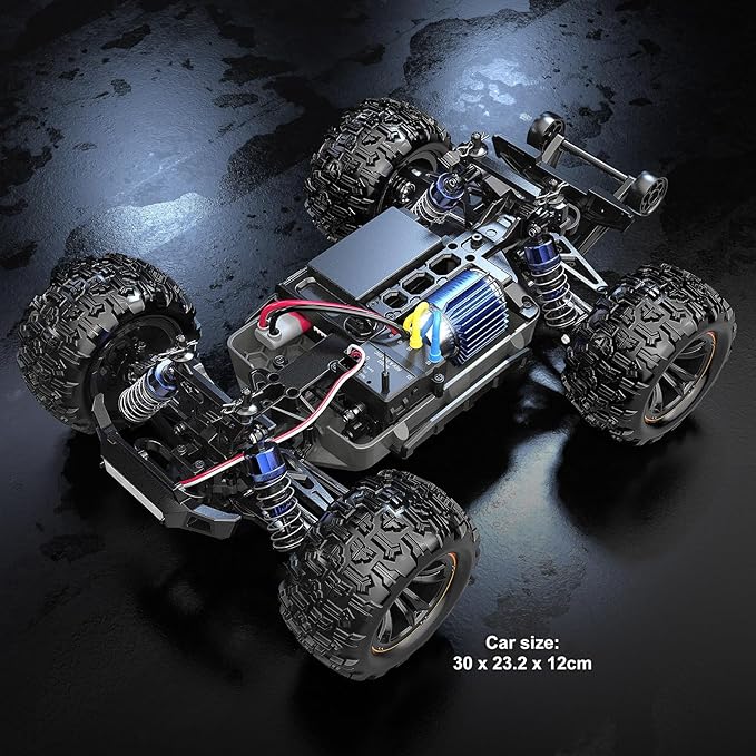 HYPER GO H16DR 1:16 Scale Ready to Run Fast Remote Control Car, High Speed Jump RC Monster Truck, Off Road RC Cars, 4WD All Terrain RTR RC Truck with 2 LiPo Batteries for Boys and Adults