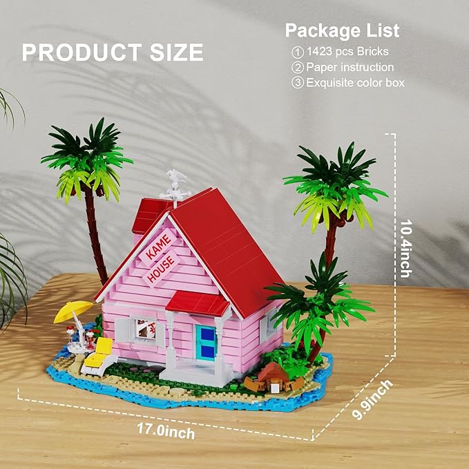 Kame House Building Kit, Pink Sea View Apartment Architecture Model Building Blocks Toy, Compatible with Lego, Creative Christmas for Anime Fans、Teens、Adults (1423PCS)