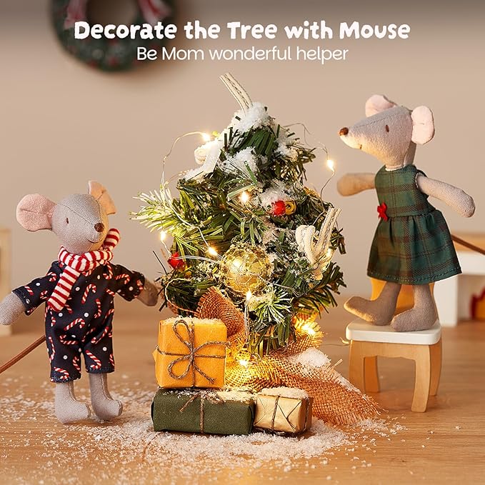 Giant bean® Mouse Toys for Kids, Christmas Mouse, 4 PCS Hand Made Mouse Family Dolls with Removable Clothes, Suitable for Infants, Boys and Girls, Dollhouse People