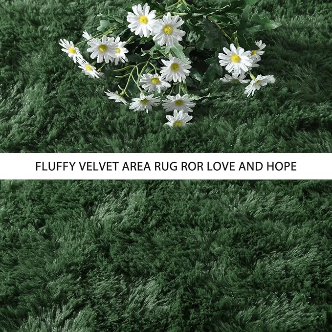 Pettop Fluffy Deep Green Area Rug for Bedroom Living Room, 3x5 Feet Super Soft Shaggy Plush Fuzzy Rugs for Girls Kids Boys, Non-Slip and Washable Rug for Nursery Classroom, Carpet for Rooms Decor