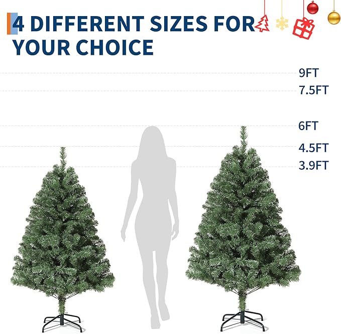 4.5ft Artificial Christmas Tree, Premium Spruce Hinge Material, Holiday Christmas Tree with Metal Hinges and Collapsible Base for Home Gatherings and Office Decorations