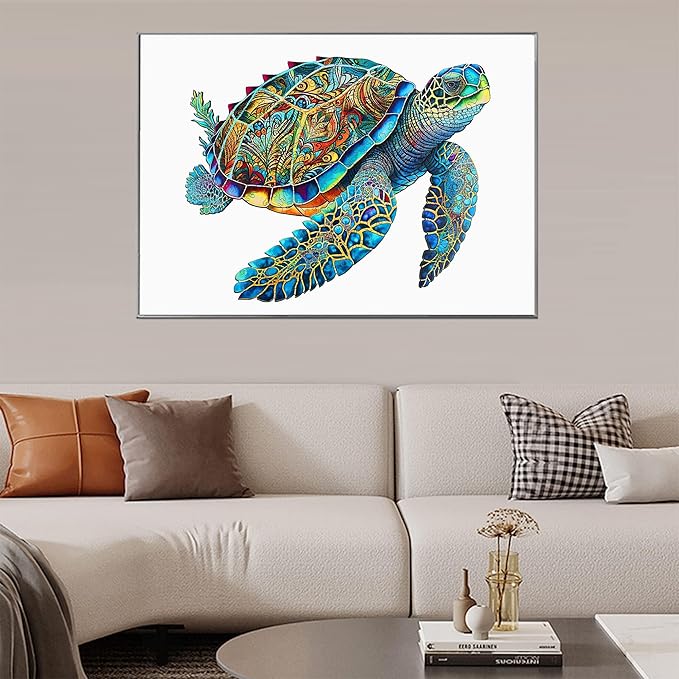 Wooden Puzzles, Sea Turtle Jigsaw Puzzles 500 Pieces, Unique Shaped Wooden Puzzle for Adults and Kids, Family Game 16.9 x 20.7 Inch