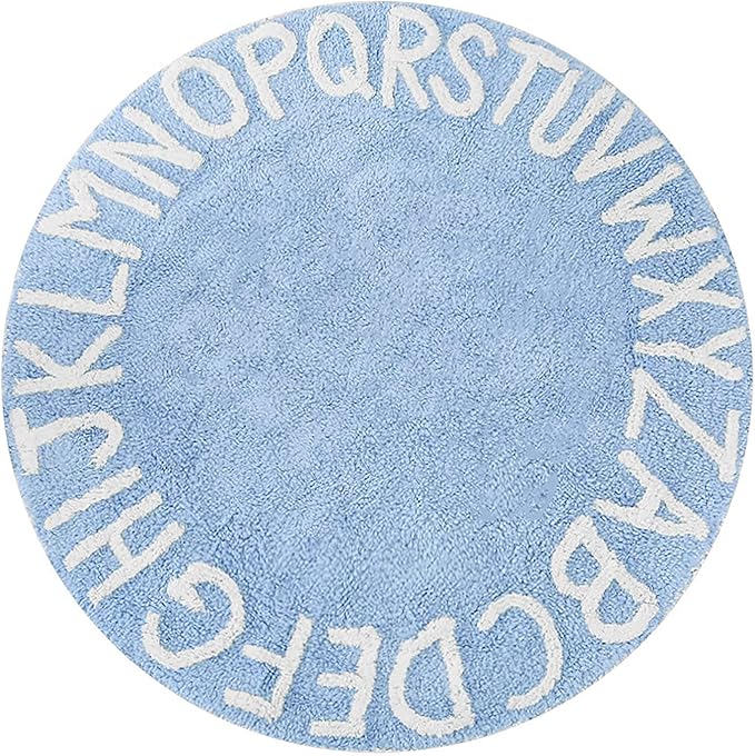 ABC Rug for Kids Room Circle Alphabet Nursery Rug for Baby Boy and Girl - Round Neutral Toddler Playroom Rug, Letter Learning Carpet 59 Inches