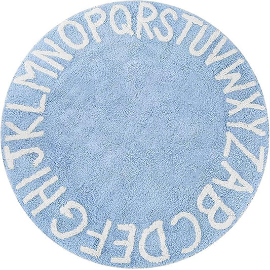 ABC Rug for Kids Room Circle Alphabet Nursery Rug for Baby Boy and Girl - Round Neutral Toddler Playroom Rug, Letter Learning Carpet 59 Inches
