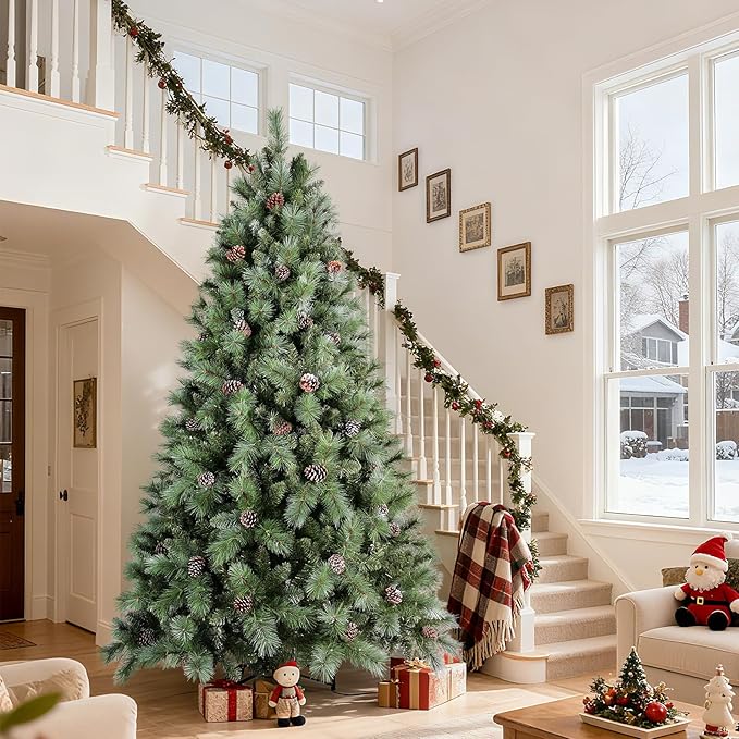 Christmas Tree 9ft, PLuxury Pine Needle -Premium Christmas Trees Flocked Trees - Artificial Xmas Tree