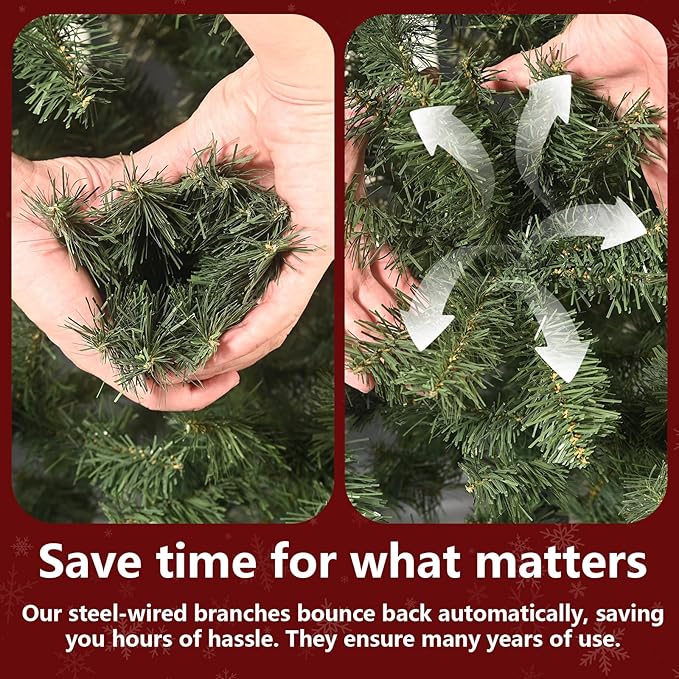 6ft Unlit Christmas Tree with 760 Steel Branch Tip,Premium Full Hinged Spruce Christmas Tree with Foldable Base, Artificial Xmas Tree for Easy Holiday Setup