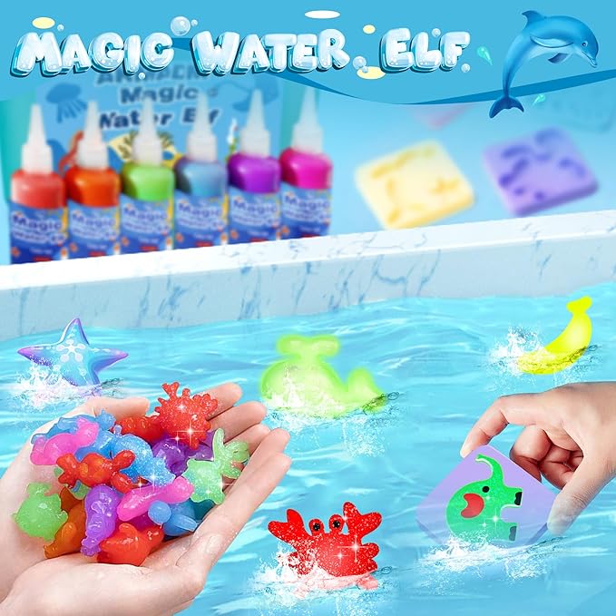 Magic Water Elf Toy Kit for Kids - Aqua Fairy Water Gel Kit - 12 Colors*60ml Squishy Maker Set - 18 Shape Molds - Arts & Crafts Water Elf Creation kit - Children's DIY Marine Life (12 Colors)