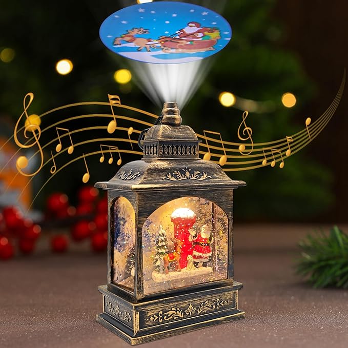 2026 Christmas Snow Globe Santa Claus Mailbox [Exclusive Santa Projection] Water Glittering Music Lantern, Spinning Swirling Water Globe Light, Holiday Decor Gift, 5.24×3.15×8.3 in