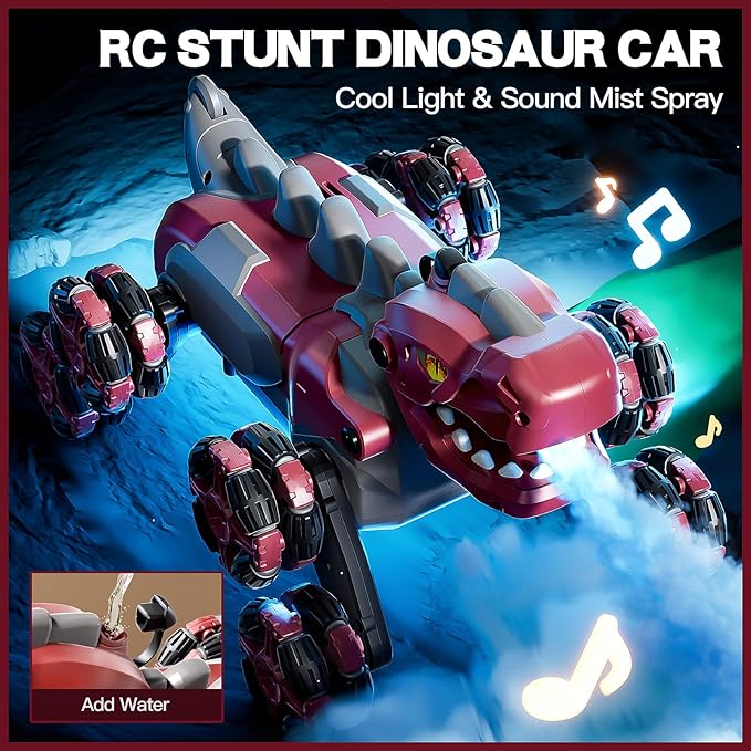 8WD Remote Control Car, 2.4GHz Remote Control Dinosaur for Boys 4-7,Suitable for Children Aged 8-12, Children's Birthday Gift Recommendation (Red)