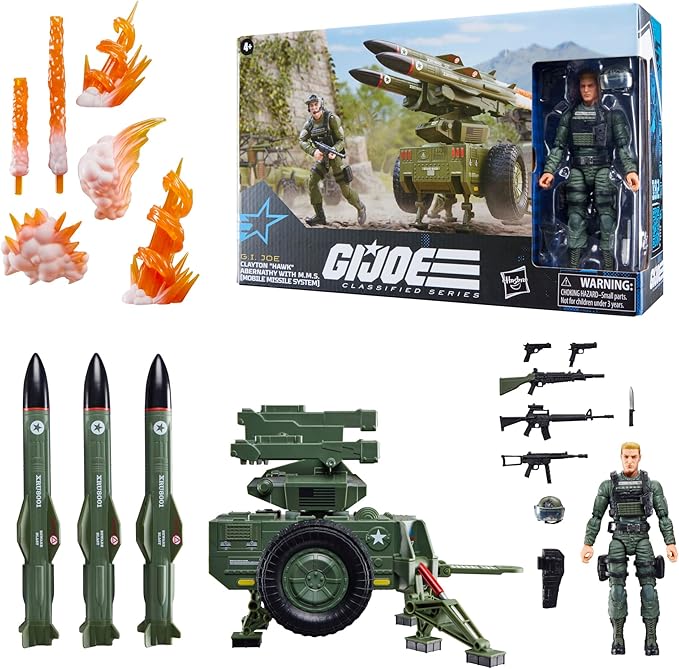 G.I. Joe Classified Series #182, Clayton “Hawk” Abernathy with M.M.S. (Mobile Missile System) Towable Vehicle, Collectible 6 Inch Action Figure Set