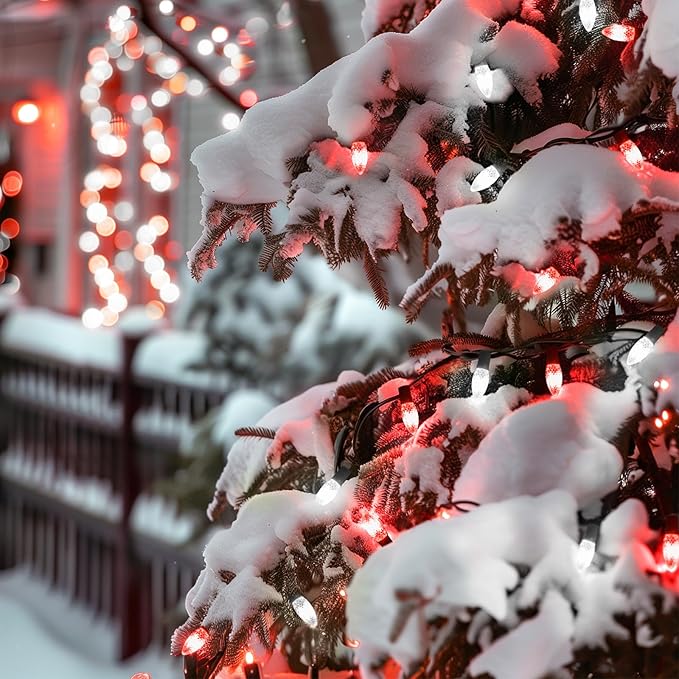Minetom C9 LED Commercial Outdoor Christmas Lights – 150 FT Red and Pure White Christmas String Lights, Waterproof Connectable UL Certified C9 Lights for Indoor Roofline Xmas Decor