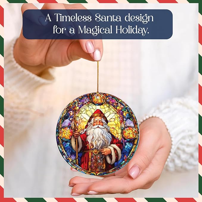 2025 Christmas Ornament – Vintage Cathedral Santa Stained Glass Acrylic Ornament, Navidad 2025 Tree Decoration, Religious Christmas Ornament for Classic Holiday Home Décor