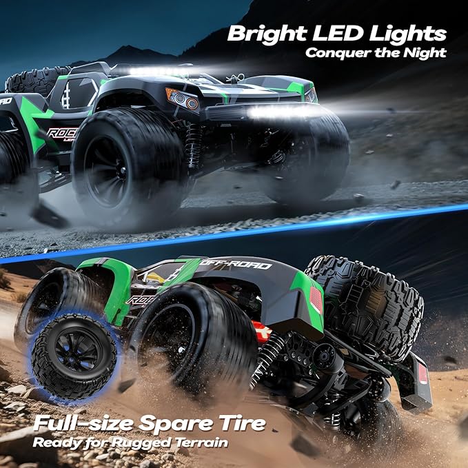 JM Racing 1:12 Fast RC Cars 40KPH 4WD Remote Control Desert Truck, All Terrain Off-Road Monster Truck W/Rechargeable Battery, Waterproof RTR Racing Car W/LED Lights & Spare Tire for Adults Boy & Kid