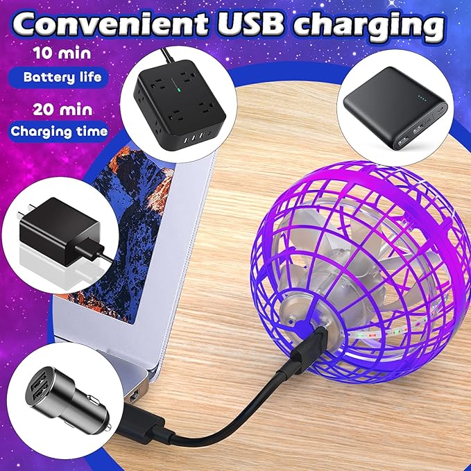 Tikduck Flying Orb Ball 2025 Toys Soaring Hover Boomerang Galactic Fidget Cool Magic Hand Controlled Mini Drone Cosmic Globe Spinner Safe for 6 7 8 9 10+ Year Old Kids Outdoor Toys (Illusory Purple)