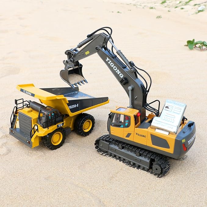 Dwi Dowellin Remote Control Excavator Toys for Boys,Construction Rc Excavators for Kids Age 4-7 8 9 10 Year Old,Ideal Toys,Batteries Included