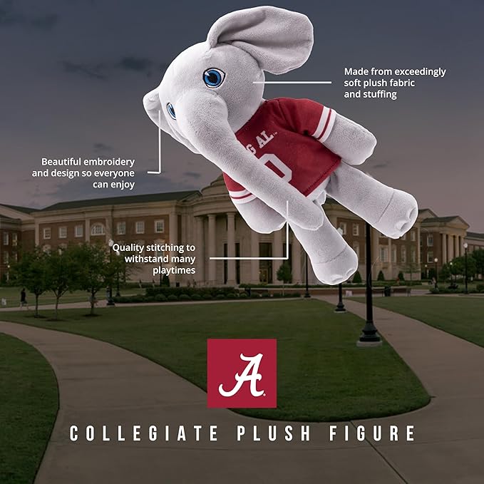 Plushible 14" University of Alabama Big Al Mascot Plush Figure - College Football Ragdoll - Sports Mascot Figure - Soft Plush Material - Surface Washable - Baby Doll - All Ages - Rag Dolls Toddlers