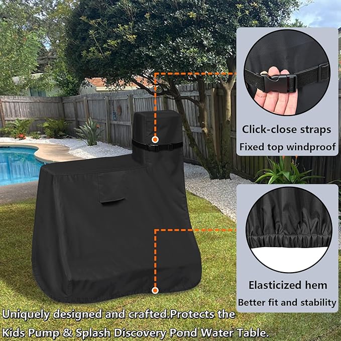 Kids Water Table Cover for Step2 Pump & Splash Discovery Pond Water Table, Outdoor UV, Fade-Resistant, Wind and Dust Protection Toddlers Water Sensory Activity Pool Cover (Black)