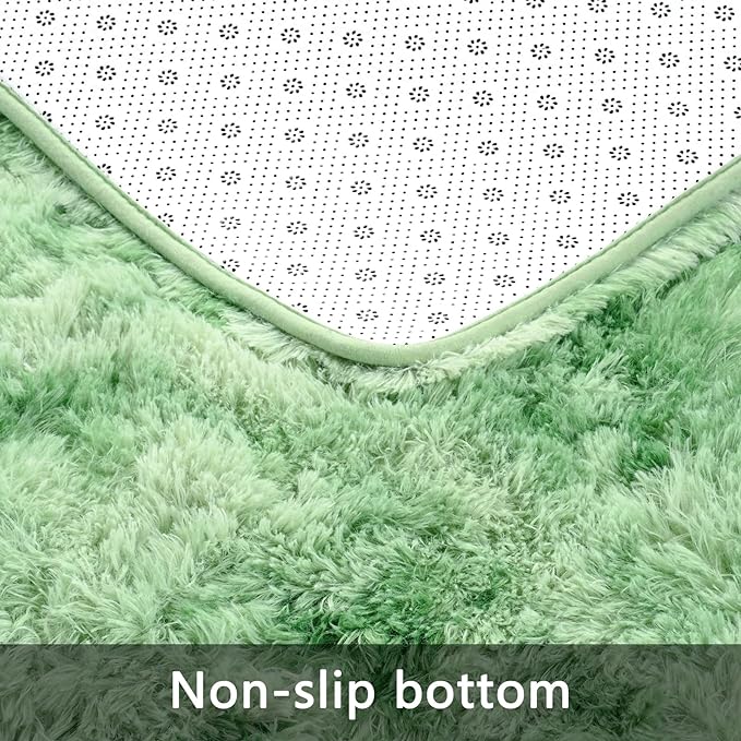 Pettop Fluffy Shag Area Rug, 4x6 Tie-Dyed Plush Fuzzy Rugs for Living Room, Ultra Soft Shaggy Rugs for Bedroom, Non-Slip and Washable Indoor Carpet for Girls Kids Room Home Decor, Light Green