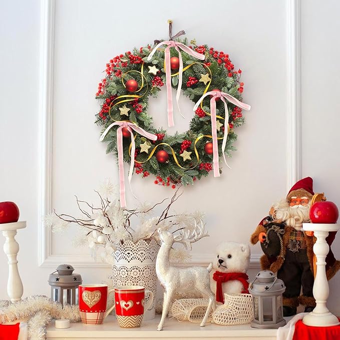 24Pcs Velvet Ribbon 5 x 7 Inch Christmas Ribbon 3/8 Inch Wide Christmas Bows Vintage Velvet Bows for Christmas Tree Pink Bows for Christmas Tree Decorations