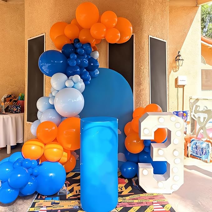 Orange and Blue Balloon Arch Kit 105 Pcs Orange Dark Light Baby Pearl Blue Confetti Latex Party Balloons Garland for Boys Graduation Cartoon Baby Shower Birthday class of 2025 Party Decor