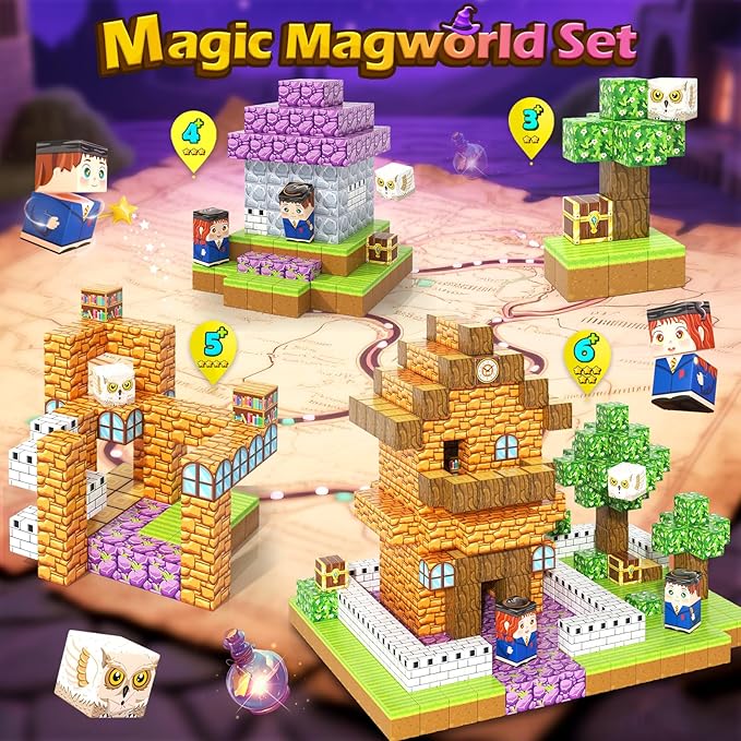 100PCS Magnetic Blocks-Build Mine Magnet World Magic School Edition, Magnetic Kids Building Toys for Toddler Kids Ages 3-5 4-8 6-8, Birthday Gifts for 3+ Boys&Girls