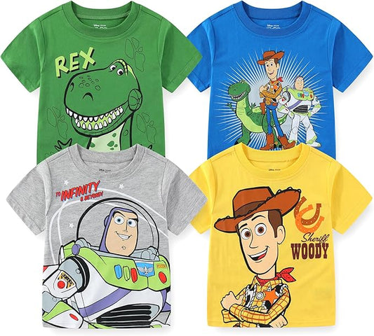 Disney Toy Story Woody, Buzz and Rex Boys Short Sleeve T-Shirt 4 Pack for Toddler and Little Kids