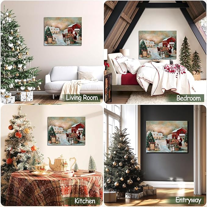 AbcCustomize Vintage Christmas Tree Farm Canvas Wall Art, Winter Country Landscape Painting Print on Gallery Wrapped Canvas, Ready to Hang Christmas Decorations & Holiday Gifts