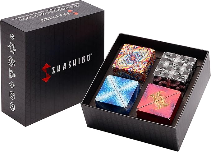 SHASHIBO Gift Box of 4- The Shape Shifting Box (36 Rare Earth Magnets) STEM/STEAM Fidget Geometric 3D Magnetic Transforming Magnetic Box Magic Cube