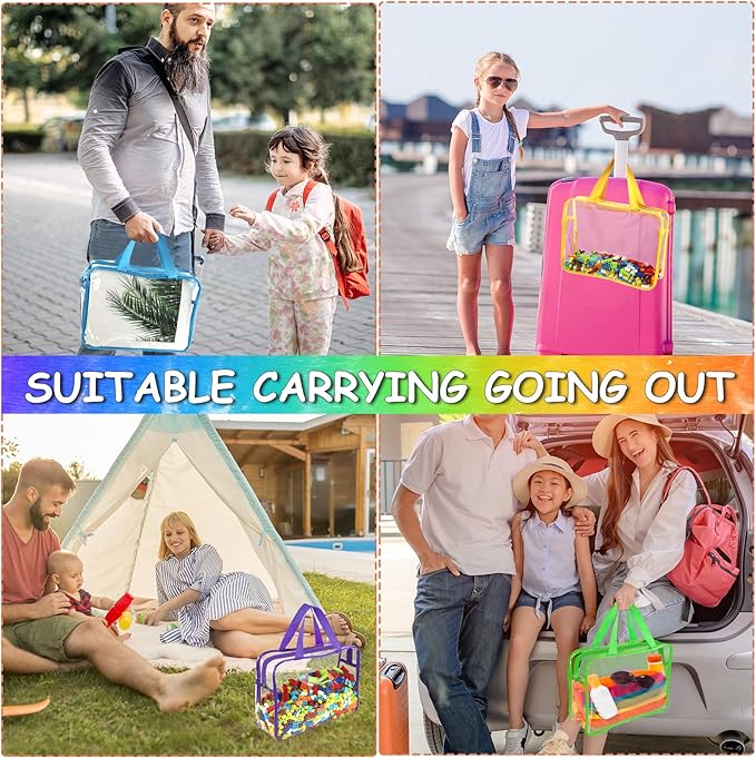 6 Packs Large Toy Storage Bags with Labels, Reusable Clear PVC Board Game Storage, Travel Waterproof Organizer Bags with Zipper for Building Blocks, Puzzle, Kids Books（6 Colors）