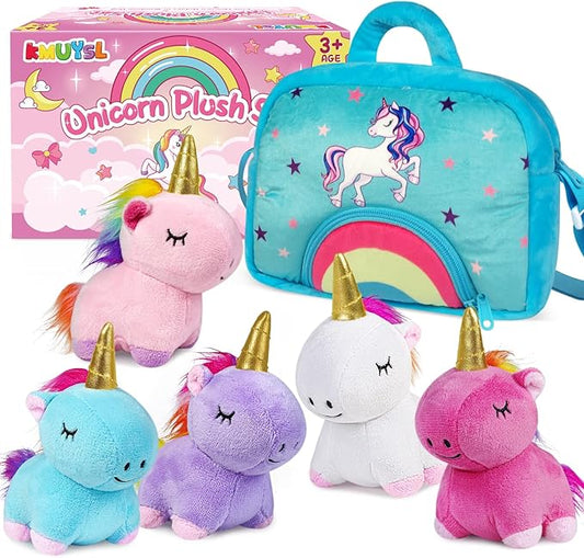 KMUYSL Toys for 18 Months+ Year Old Girls, Plush Stuffed Animal with 5 Unicorn Babies in Plush Bag Toy, Soft Plush Toys Set, Christmas Birthday Gifts for 2 3 4 5 6 7 8 Girls Boys Baby, Toddler, Kids