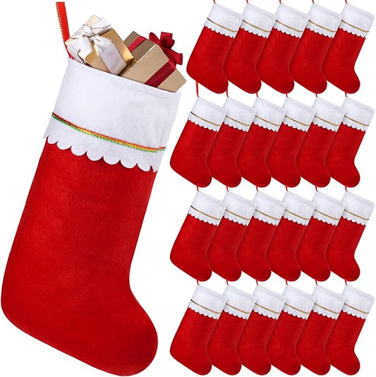 24 Pack Red Felt Christmas Stockings Bulk 18" Xmas Fireplace Hanging Stockings Christmas Holiday Decoration Stockings Party Favors Stockings for Xmas Decoration