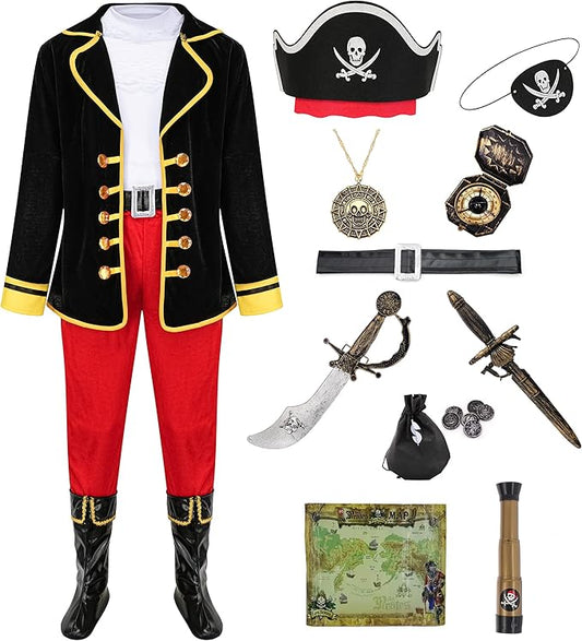 GZ-LAOPAITOU Pirate Costume for Kids Boys Deluxe Pirate Costume Set with Accessories Halloween Cosplay Party Dress Up