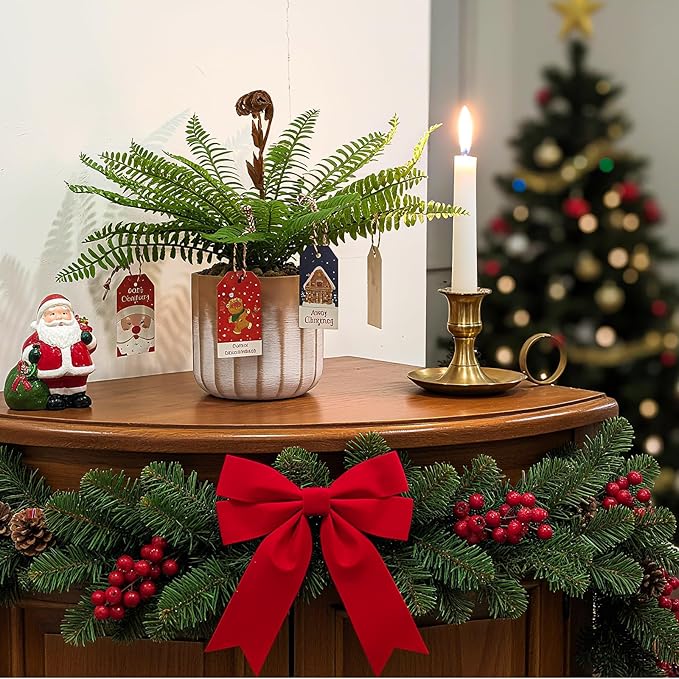 Artificial 21 Fronds Boston Ferns with Pot for Home and Outdoor Decor, Large Faux Fern Plants Decoration for Office & Living Room, Patio, Garden, Suitable for Christmas Decor (Pink & White Pot)