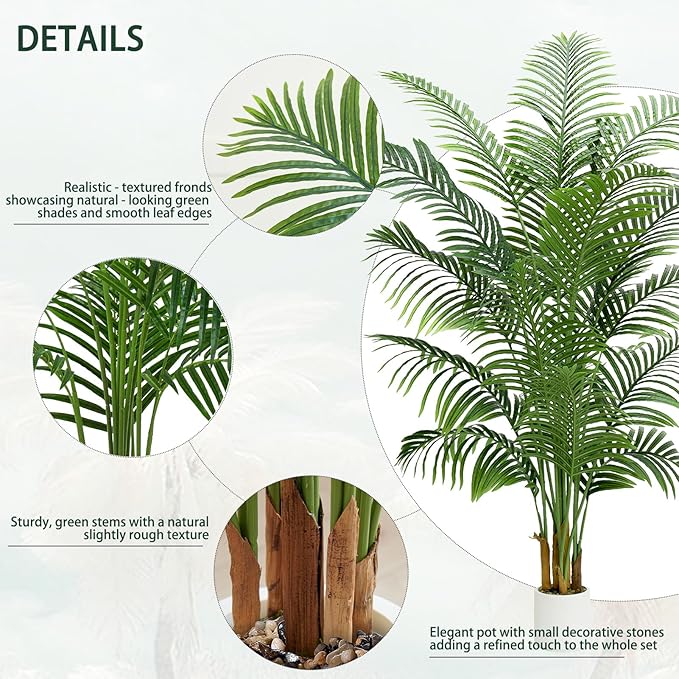 2 Pack Artificial Palm Tree Indoor Plant 7FT Tall Fake Tropical Palm Tree in Pot, Real Bark Design Faux Areca Palm Tree for Home Office Living Room Bedroom Farmhouse Modern Outdoor Topiary Tree