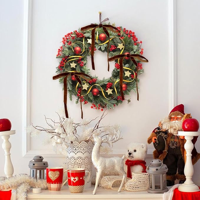 24Pcs Velvet Ribbon 5 x 7 Inch Christmas Ribbon 3/8 Inch Wide Christmas Bows Vintage Velvet Bows for Christmas Tree Brown Bows for Christmas Tree Decorations