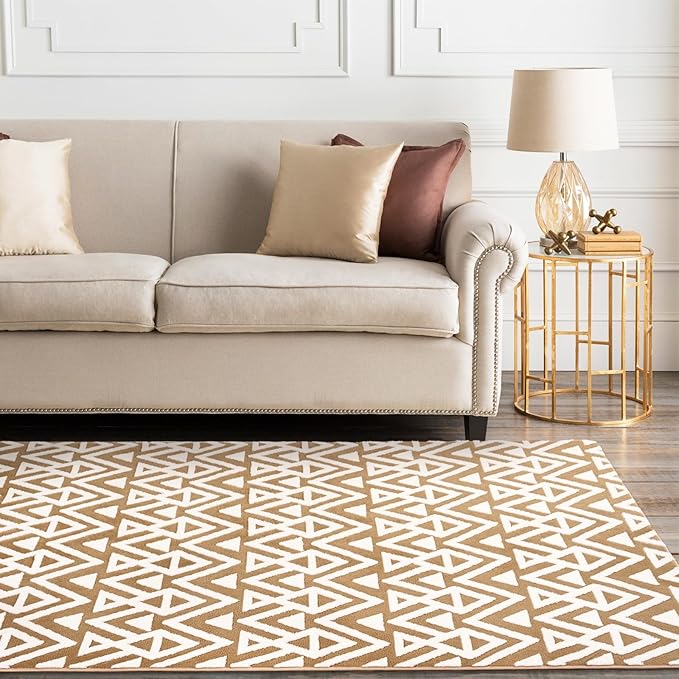 Ompaa Ultra Soft Shaggy Rugs Memory Foam Bedroom Carpet, Beige 5 x 8 Feet, Plush Geometric Textured Area Rugs for Living Room Couch Dorm Bedside Kids Girls Teens Room Nursery Decor Floor Mat