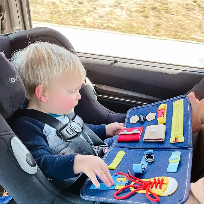 Busy Baby Board Travel Activity for Kids, Travel Kit for Toddlers, Kid Entertainment Kit, Easy On The Go Entertainment, Sensory Friendly, Soft & Portable