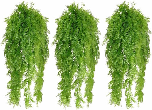 RECUTMS 3 Pcs Artificial Fake Hanging Ferns Plants Vine Ivy Outdoor UV Resistant Plastic Faux Plant for Outside Decoration (Green)