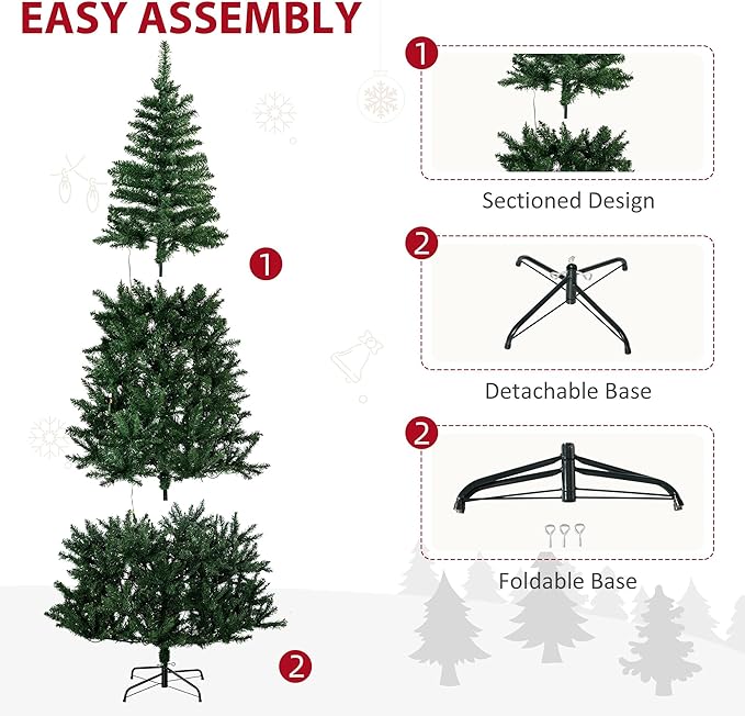 HOMCOM 7.5ft Tall Pre-lit Pine Artificial Christmas Tree with Realistic Branches, 450 Warm White LED Lights and 1146 Tips