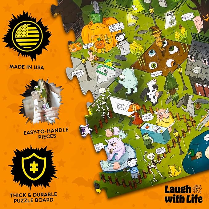 72 Piece Halloween-Themed Joke Floor Puzzle for Kids – Spooky Fun with a Joke on The Back of Every Piece – Made in USA – Perfect for Ages 6+, XL Puzzle Size Assembled 24" x 36"