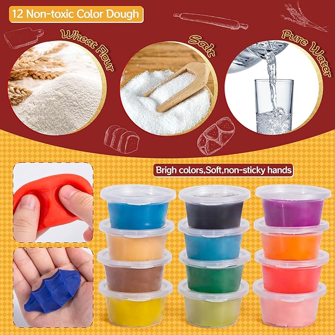 3 in 1 Color Dough Sets for Kids Ages 3-4-8, Dough Tools Accessories Kit, Ice Cream Playset Noodle Hamburger Maker, Pretend Play Kitchen Creations Food Toys Arts Crafts for Toddlers Girls Boys