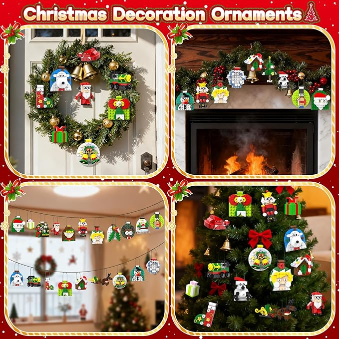 Ochido Advent Calendar 2025 Christmas Ornaments Building Blocks Set, 24 Days Christmas Countdown Toy Building Kits, Hanging Christmas Tree Decor Xmas Gifts Stocking Stuffer for Adults Kids Ages 6+