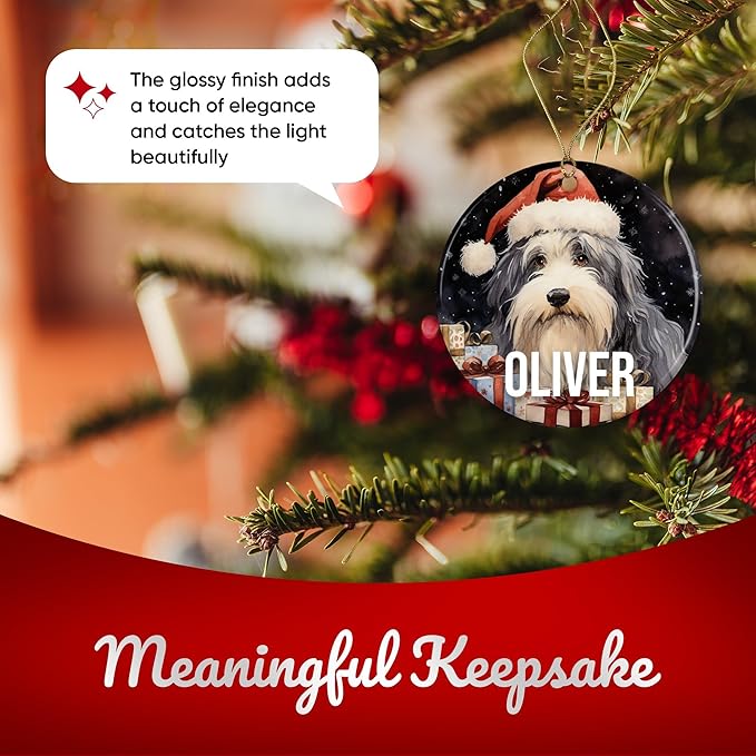 Old English Sheepdog Personalized Ornament - Pet Christmas Tree Decoration - 3" Round Ceramic - Printed in USA - Choose From 200 Breeds - Dog Mom/Dad - Xmas DOG0149