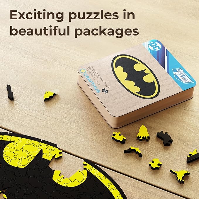 Crafthub DC Wooden Puzzles for Adults – A3 Size with 162 Pieces Wood Puzzles – Batman Logo – Jigsaw Puzzles with Unique Shapes – 8.7" x 15.3"
