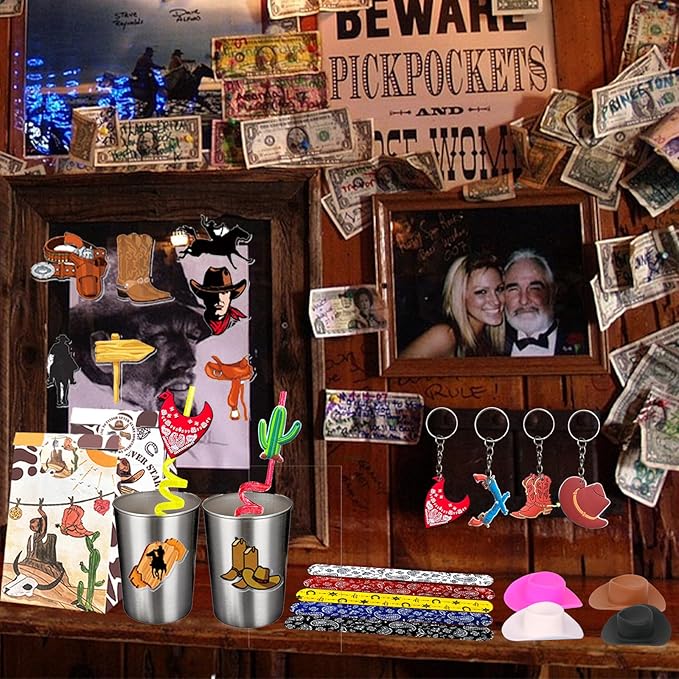 110 Pcs Western Cowboy Party Decoration ，Suitable for West Cowboy Themed Parties, Western Cowboy Party Favors，Suitable for Gifting Cowboy Playset Pack for Birthday Favors