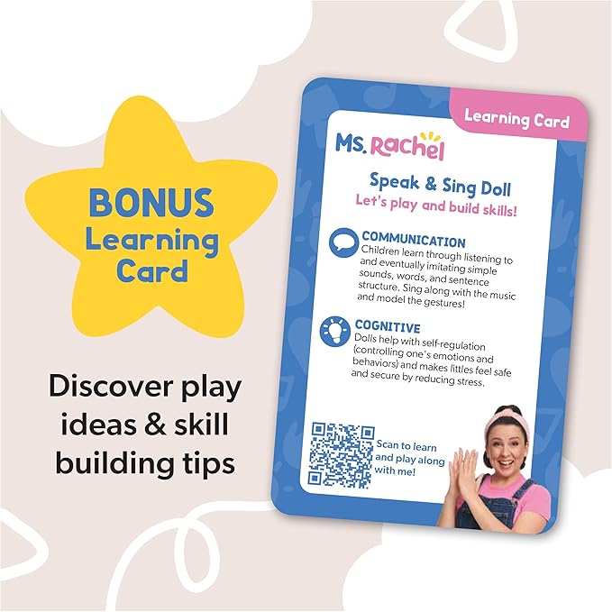 Ms. Rachel Official Speak & Sing Doll, 16” Tall Interactive Toy with 4 Songs & 16+ Phrases, Toddler Toys for Girls & Boys Ages 6 Months to 3+ Years