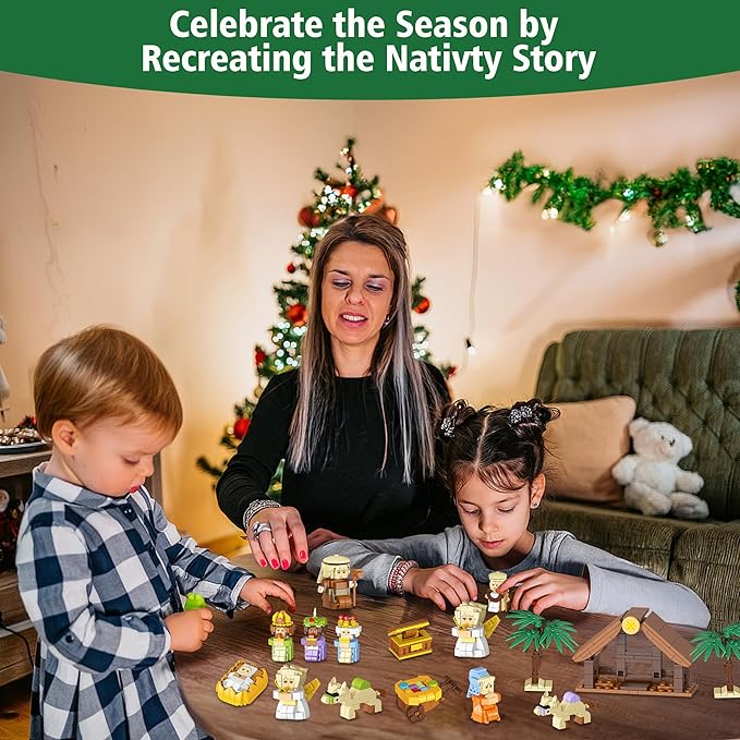 Nativity Advent Calendar 2025 Kids, 24 Days Christmas Countdown Nativity Building Blocks Kit, Christian Scene Advent Bricks Christmas Gifts Toys for Boys, Girls, Teens & Adults Ages 6+