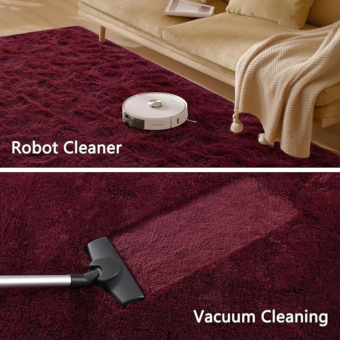 Nuttumico Extra Large Burgundy Fluffy Area Rugs for Living Room, 8x10 Feet Ultra Soft Indoor Modern Plush Fuzzy Rug, Thickened Carpet for Kids Playroom, High Pile, Non Slipping